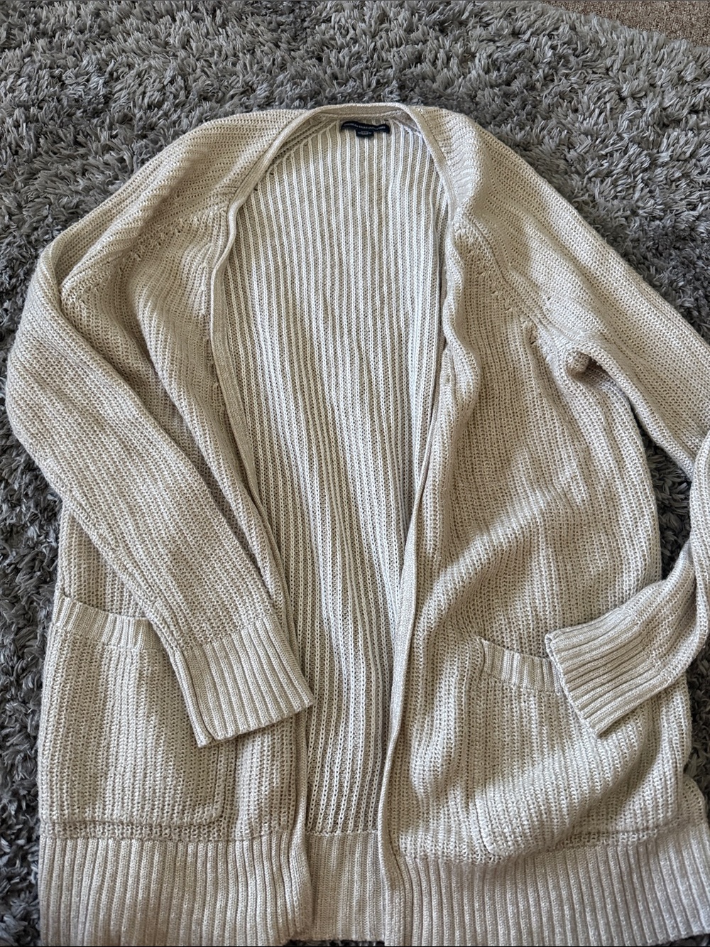 American Eagle Cozy Open-Front Cream Knit Cardigan Sweater
